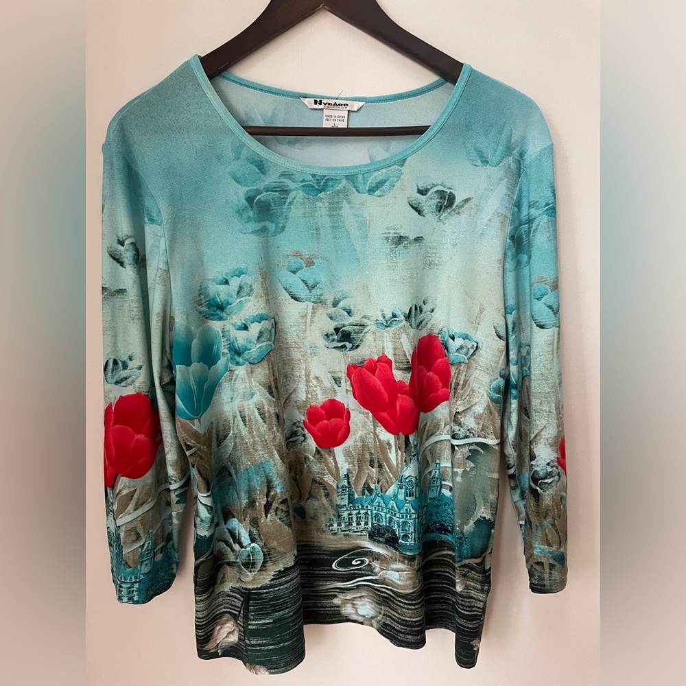 Nygard Collection Women's Artistic Floral 3/4 Sleeve Top